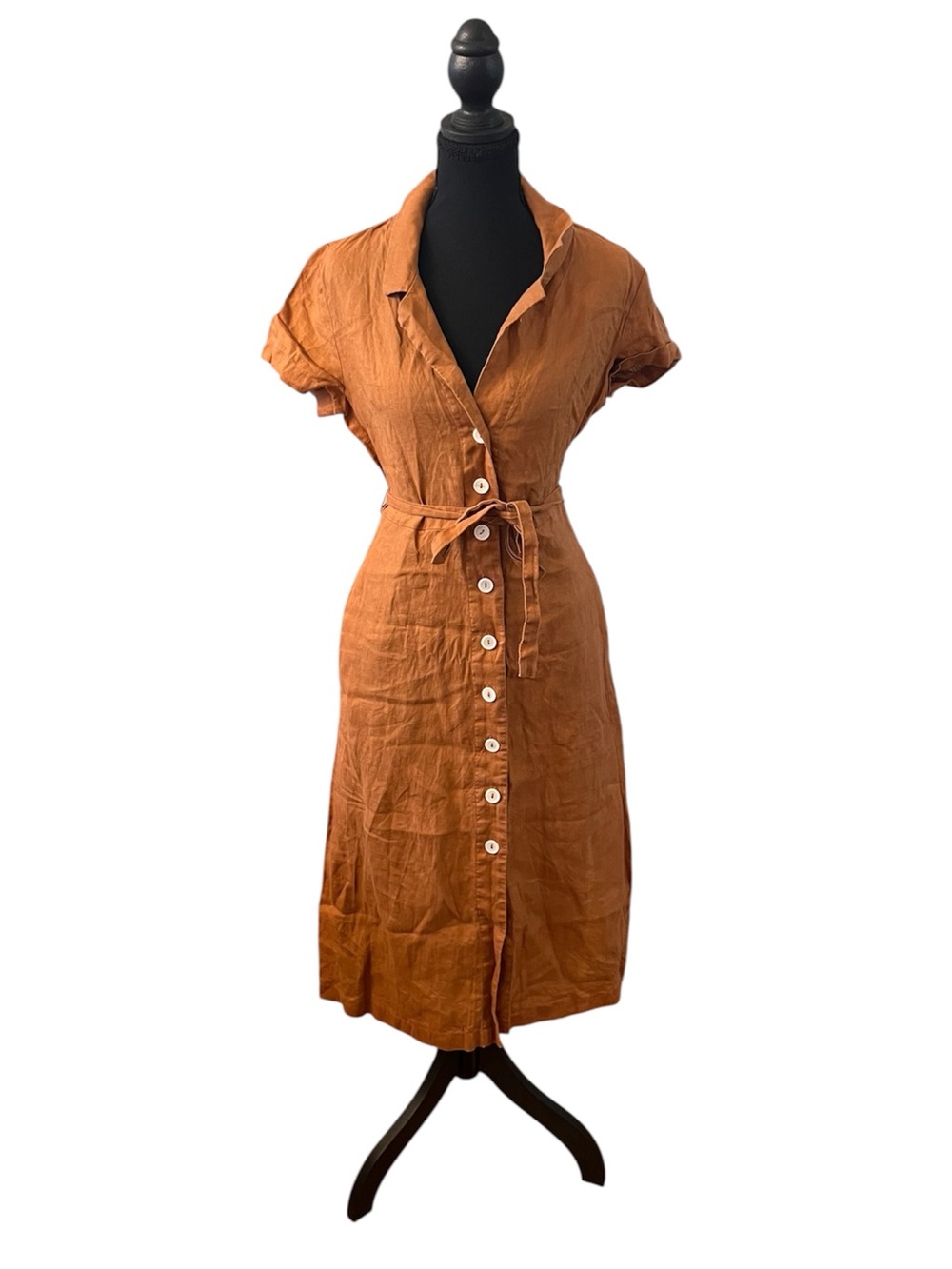Quince Rust Button-Front Midi Shirt Dress - Picture 2 of 5